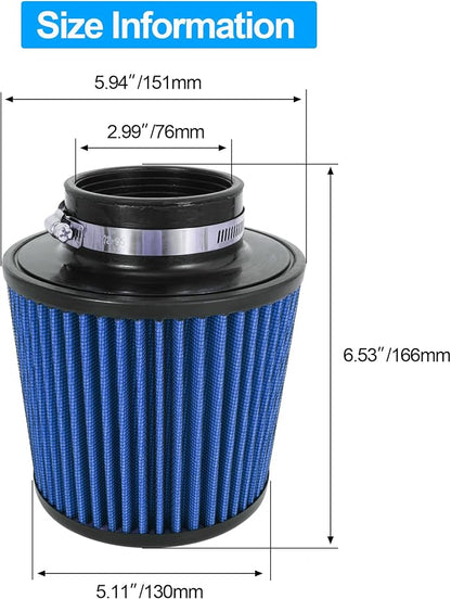 Cold Air Intake Filter High Performance Washable Filter Clamp-On Replacement - Image 2