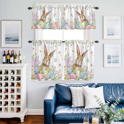 Kitchen Curtains Tiers and Valance Set of 3, Easter Light Filtering Window - Image 6