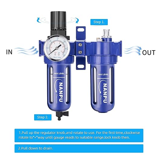 NANPU 1/2" NPT Compressed Air Filter Regulator Lubricator, Zinc Alloy, 5 Micron - Image 3