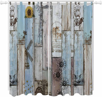 Blue Grey Wooden Living Room Curtains 96 Inch Length, Window Curtains Tab Top by Unknown