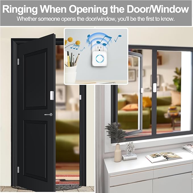 Door Chime, Satisure Door Sensor Chime When Door Opens, Door Entry Alarm for Business/Home/Office/Store with 600 FT Range 58 Chimes 5 Volume Levels LED Indicator (1 Receivers & 4 Sensors)