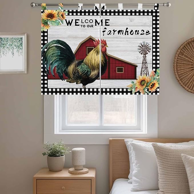 Farmhouse Rooster Bedroom Curtains 63 Inch Length, Window Curtains Tab Top - Image 9