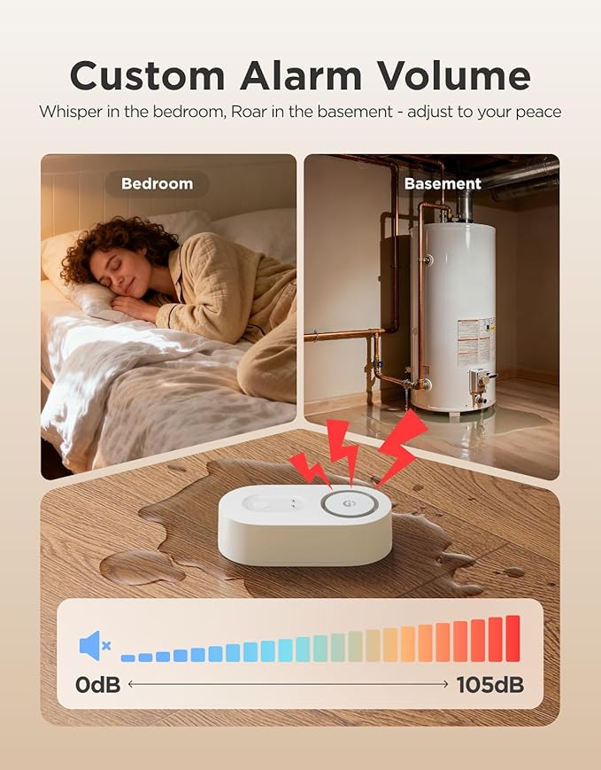 GoveeLife Upgraded Smart Water Leak Detector 1s with 1804ft Ultra-Long Range, WiFi Water Sensor with SMS/Email/APP Push and Sound Alarm, 5-Year Battery Life, Suit for Home, Basement, Kitchen, 6 Pack