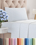 Twin Size 3 Piece Sheet Set - Comfy Breathable & Cooling Bed Sheets Set - Hotel Luxury Bedding for Women, Men, Kids, Teens, Boys & Girls - Deep Pockets, Soft, Wrinkle Free - Oeko-Tex - Blue Stripes 2