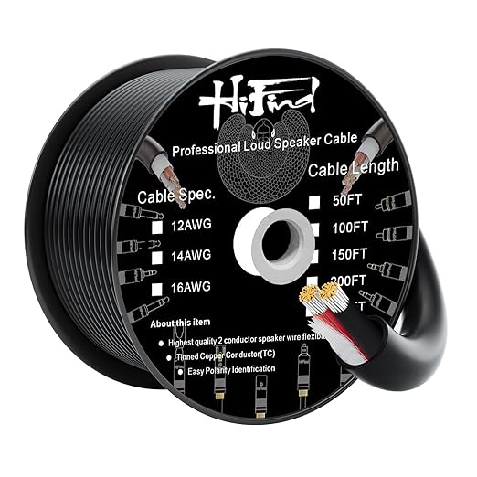 HiFind 16/2 Gauge Speaker Wire Cable 50 Ft-Tinned OFC Copper-UL CL3 Rated- Indoor/Outdoor-Pro Series 16 AWG-UV PVC Jacket&Cotton, Hi-Fi Sound for Car Audio,Home Theater Speakers,Stereos-Black