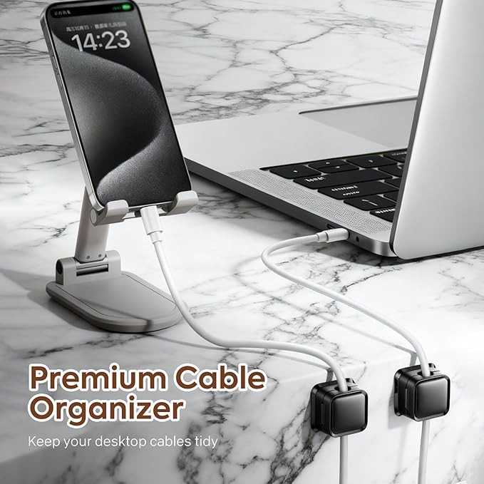 Cord Organizer Holder, 6 Pack Magnetic Desk Cable Clips Management, Hide Phone Charging Cable Keeper, Strong Adhesive Wire Charger Holder for Nightstand, Kitchen Appliances, Office Supplies