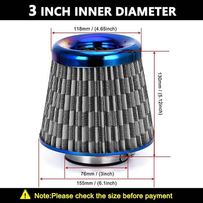 Cold Air Intake Filter, High Performance, Washable Filter, Clamp-On Replacement - Image 2