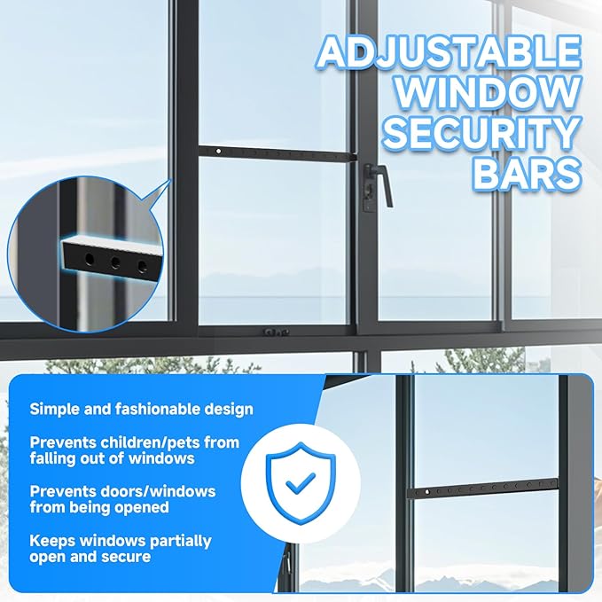 ZhouDaShu Adjustable Window Security Bars, Window Bars Security Inside Vertical, Window Bar Lock Prevent Burglary, Window Safety Bars for Children, Window Stick Extends from 16.3-29.3 In(Black -1 pcs)