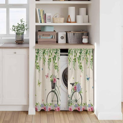 Farmhouse Spring Tier Curtains, Retro Bicycles Flowers Vines Butterfly Light - Image 7