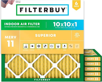 Filterbuy 10x10x1 Air Filter MERV 11 Superior Pet & Allergy Defense, by Filterbuy