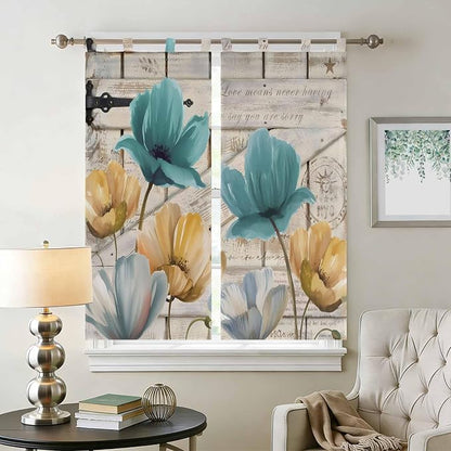 Watercolor Flowers Bathroom Curtains 63 Inch Length, Window Curtains Tab Top - Image 2
