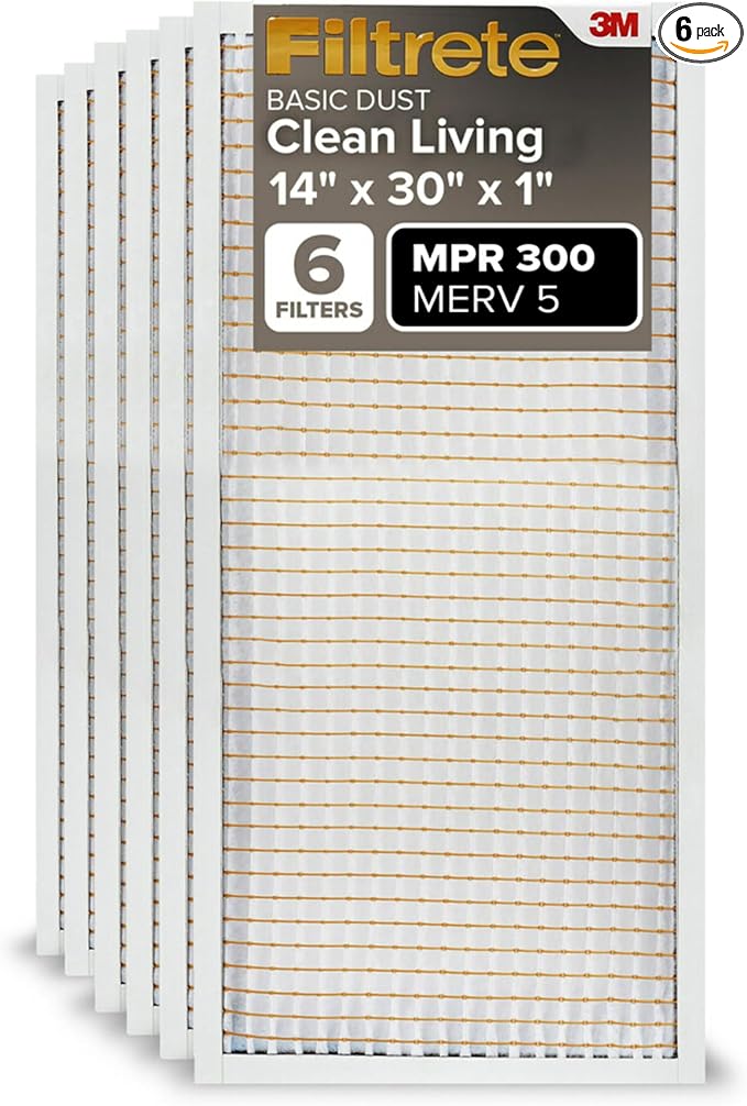 Filtrete 14x30x1 Air Filter, MPR 300, MERV 5, Clean Living Basic Dust 3-Month by Filtrete