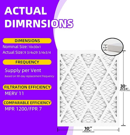 10x30x1 MERV 11 Pleated Air Filter MPR 1200 & FPR 7, Furnace Air Filters - Image 3