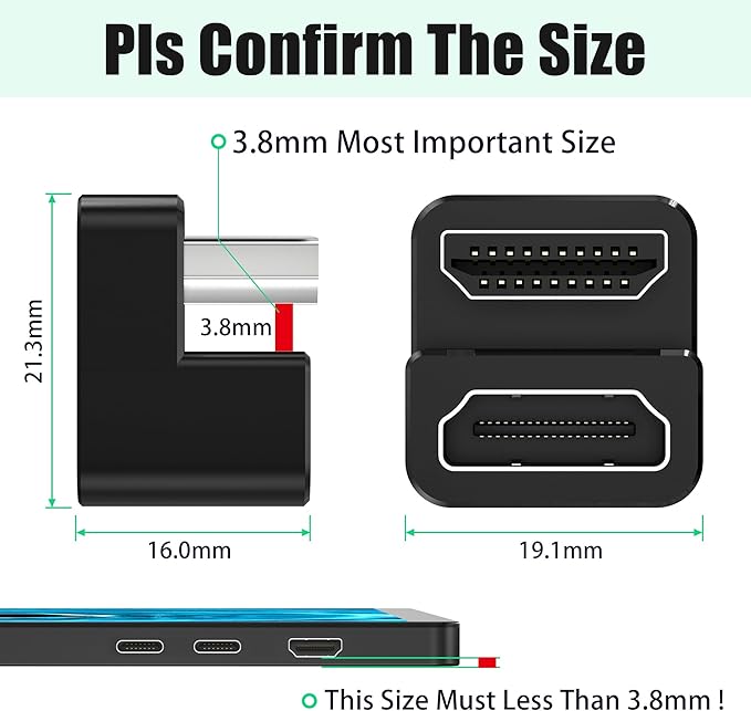 AGVEE 2 Pack (Short Side Inward) 180 Degree Angled HDMI Male to HDMI Female Adapter, U-Shaped 8K@60HZ Converter Coupler Connector Extender for Portable Display Monitor Accessories, Black