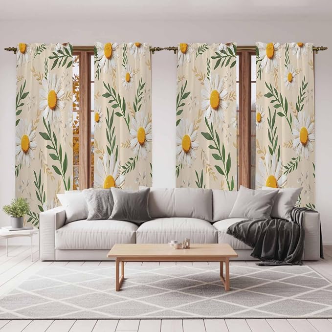 Spring Daisy Kitchen Curtains, Country Watercolor Flower Leaf Plant Light - Image 7