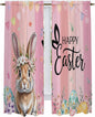 Easter Kitchen Curtains, Spring Rabbit Eggs Flowers Flags Leaves Wood Grain by Unknown