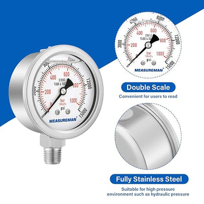 MEASUREMAN Fully Stainless Steel Hydraulic Glycerin Filled Pressure Gauge - Image 4