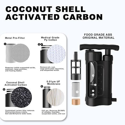 Portable Water Filter Pump, 0.01 Micron Manual Survival Water Purifier - Image 7