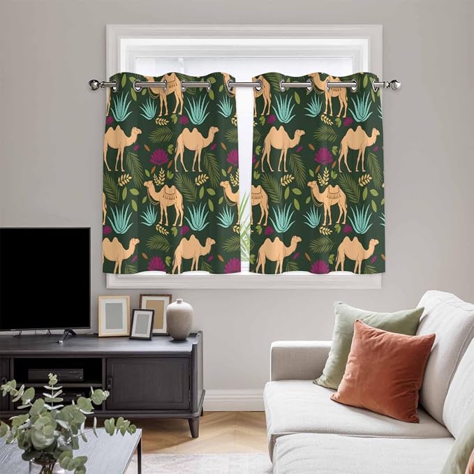 2 Panel Kitchen Cafe Curtains, Retro Desert Camel Sunlight Filtering Nature Air - Image 5