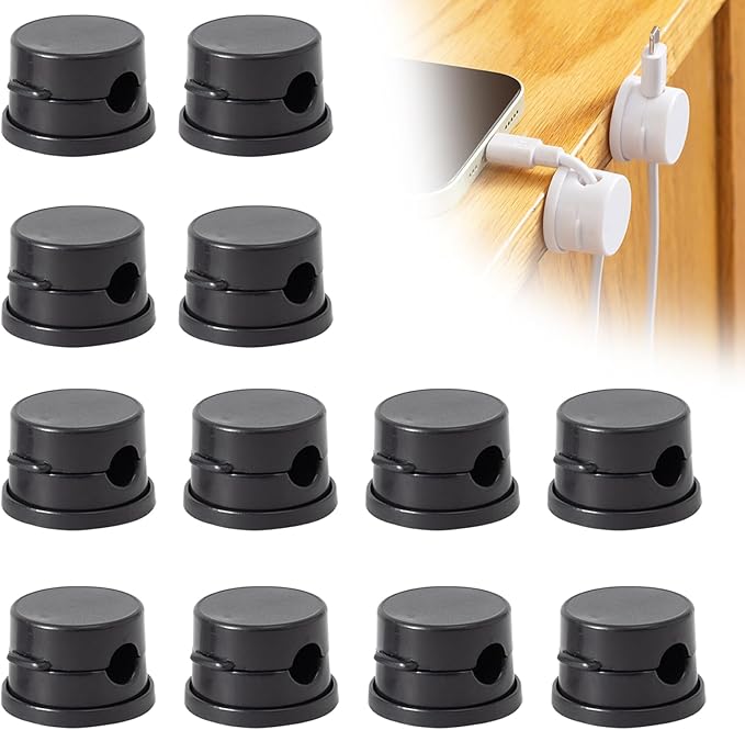 Cord Organizer Holder, Cable Management Cord Holder Organizer, Under Desk Cord Hider, for Home Office Desk Phone Car Wall Desktop Nightstand (Black-12PCS)