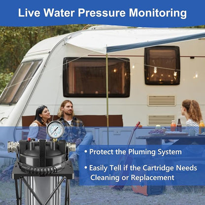 6-Layer RV Water Filter with Stand and 0.5 Micron Filtration, 3/4" GHT Metal - Image 6