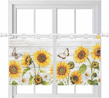 Yellow Sunflowers Kitchen Curtains 24 Inch Length, Small Window Curtains Tab Top by Unknown