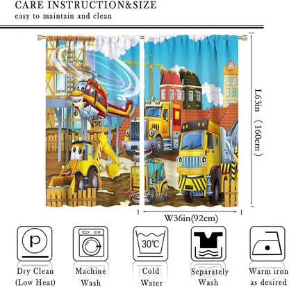 Kids Cartoon Construction Window Curtains, Funny Construction Site Cars and - Image 4