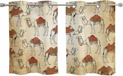 2 Panel Kitchen Cafe Curtains, Desert Sand Camel Sunlight Filtering Nature Air by Hokiten
