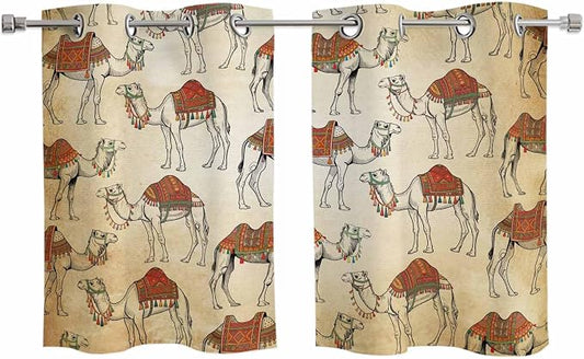 2 Panel Kitchen Cafe Curtains, Desert Sand Camel Sunlight Filtering Nature Air by Hokiten