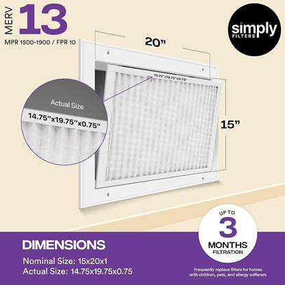 Simply 15x20x1 Air Filter, MERV 13, 6 Pack, - Image 3