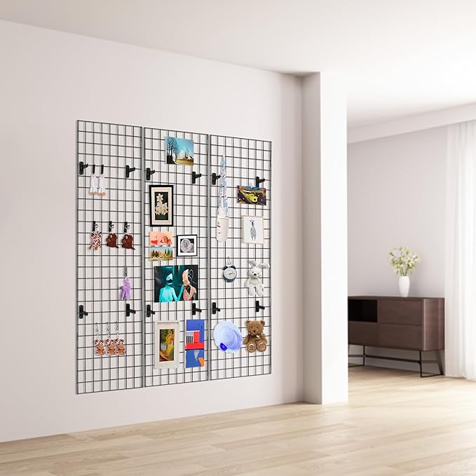 NEESEEYEE Commercial Grade Gridwall Panels – Heavy Duty Grid Panel for Any Retail Display, 2’ Width x 4’ Height, 3 Gridwall Panels Per Carton (Black Finish)