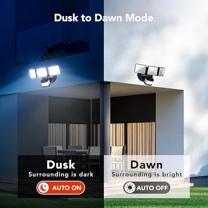 OREiN Motion Sensor Outdoor Flood Light, 26W 3500LM LED Security Light, 240° 40FT Detection, Dusk to Dawn/Auto/Test Modes, IP65 Waterproof for Garage, Yard, Porch, Driveway (Hardwired)