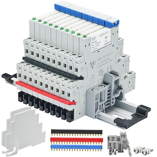 (10Pcs) 12V Relay Din Rail; Silm Relay 12V DC/AC 6Amp 5Pin 1NO 1NC SPDT with LED Indicator, Socket, Jumper DIN Rail Mount 12 Volt UL Listed