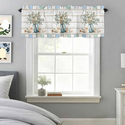Kitchen Valances for Window, Ocean Starfish Conch Shell Eucalyptus Light - Image 3