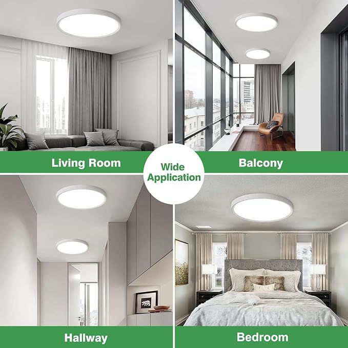 15.8 Inch Dimmable LED Flush Mount Ceiling Light, 32W, 3480LM, 3000K/3700K/4000K/5000K/6000K, Round Flat Panel Low Profile Ceiling Light Fitures for Hallway, Kitchen, Bedroom, 4PK White