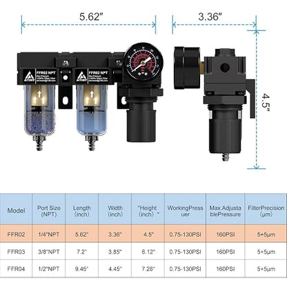 1/4" NPT Compressed air Dryer, Air Pressure Regulator Filter Combo, Air - Image 7