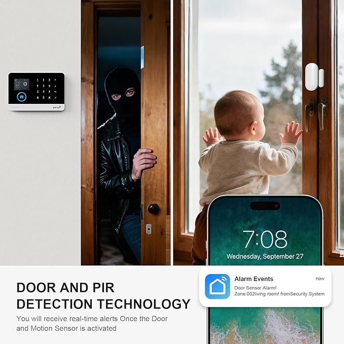 PGST 24 PCS Home Security Systems with LCD Touch Screen,Wireless GSM 4G Burglar Door Open Alarm Systems,120dB Loud Siren,Phone App Control for Villa,Apartment,Home Pets,Kids Safety
