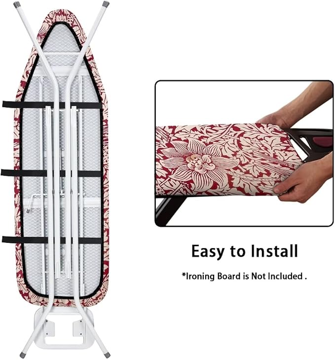 ZCFYGDX Vintage Red Floral Print Ironing Board Cover with Elastic Edge 3 Bottom Nylon Buckle Straps Breathable Resist Scorch Staining Suitable for Size-S Iron Board House William Morris Decor