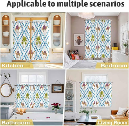 2 Panel Kitchen Cafe Curtains, Camels Palm Trees Sunlight Filtering Nature Air - Image 6
