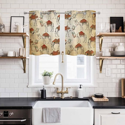 2 Panel Kitchen Cafe Curtains, Desert Sand Camel Sunlight Filtering Nature Air - Image 2