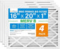 LotFancy 16x20x1 Air Filter MERV 8 4-Pack, Electrostatic Pleated Furnace & AC by LotFancy
