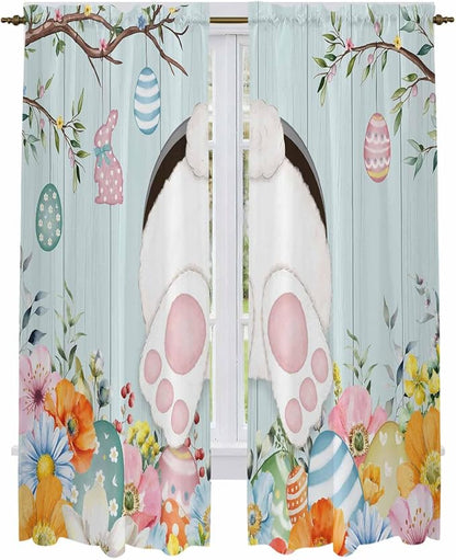 Easter Bunny Window Curtains 72 Inch Long 2 Panel Set, Rod Pocket Long Curtains - Image 2