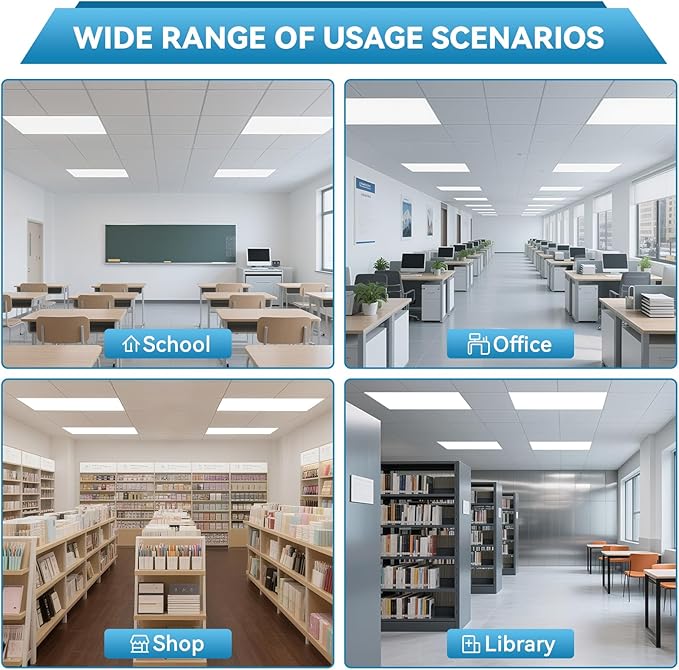 Msbfi 2x4 LED Flat Panel Lights Drop Ceiling Light Fixture 5000K 4000K 3000K Selectable 0-10v Dimmable, 30-40-50W 24x48 LED Light Fixture 100-277V for Office Ceiling Lighting Fixture ETL/DLC 24 Pack