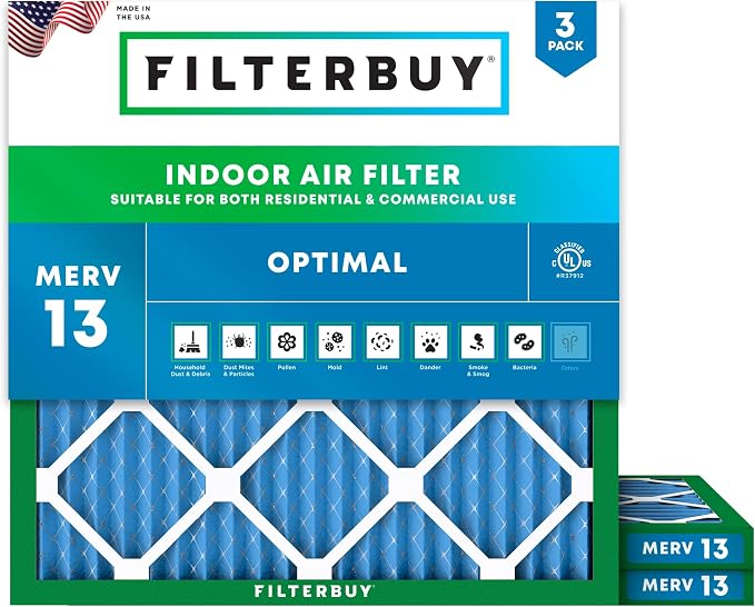 Filterbuy 14x14x1 Air Filter MERV 13 Optimal Smoke & Allergy Defense, by Filterbuy