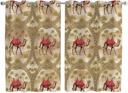 2 Panel Kitchen Cafe Curtains, Desert Camels Sunlight Filtering Nature Air by Hokiten