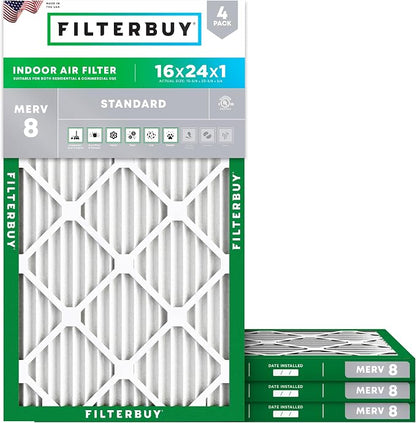 Filterbuy 16x24x1 Air Filter MERV 8 Essential Dust & Allergy Defense, by Filterbuy