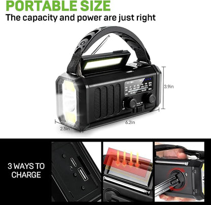 Emergency NOAA Weather Radio, 10000mAh/37000mWh, Solar Hand Crank Radio - Image 5