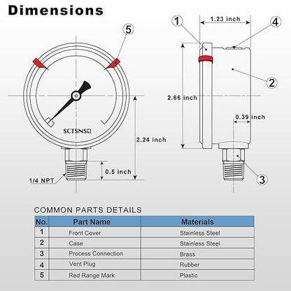 0 to 5000 Psi Hydraulic Pressure Gauge, Glycerin Liquid Filled, 2.5 inch Dial - Image 6