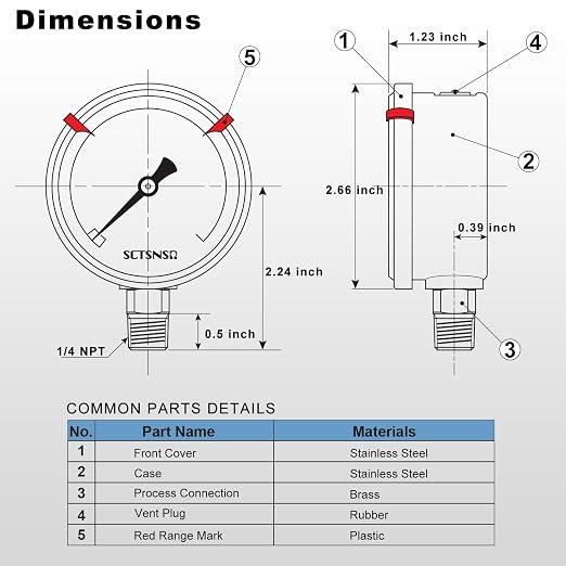 0 to 15 Psi Pressure Gauge, Glycerin Liquid Filled, 2.5 inch Dial, 1/4" NPT - Image 6