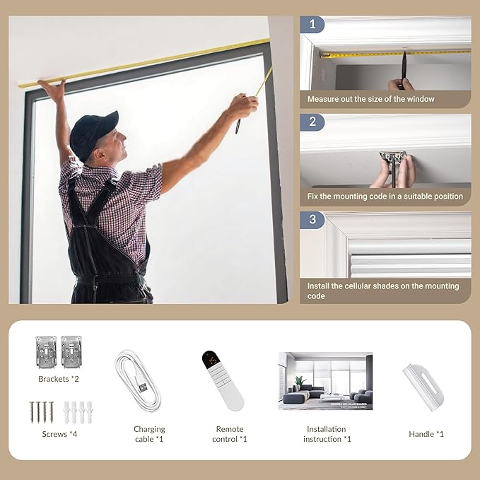 Boolegon Motorized Blinds with Remote, 100% Blackout Smart Blinds, Automatic Cellular Shades for Windows, Rechargeable Electric Honeycomb Shades for Home,Blackout Black,Custom Size